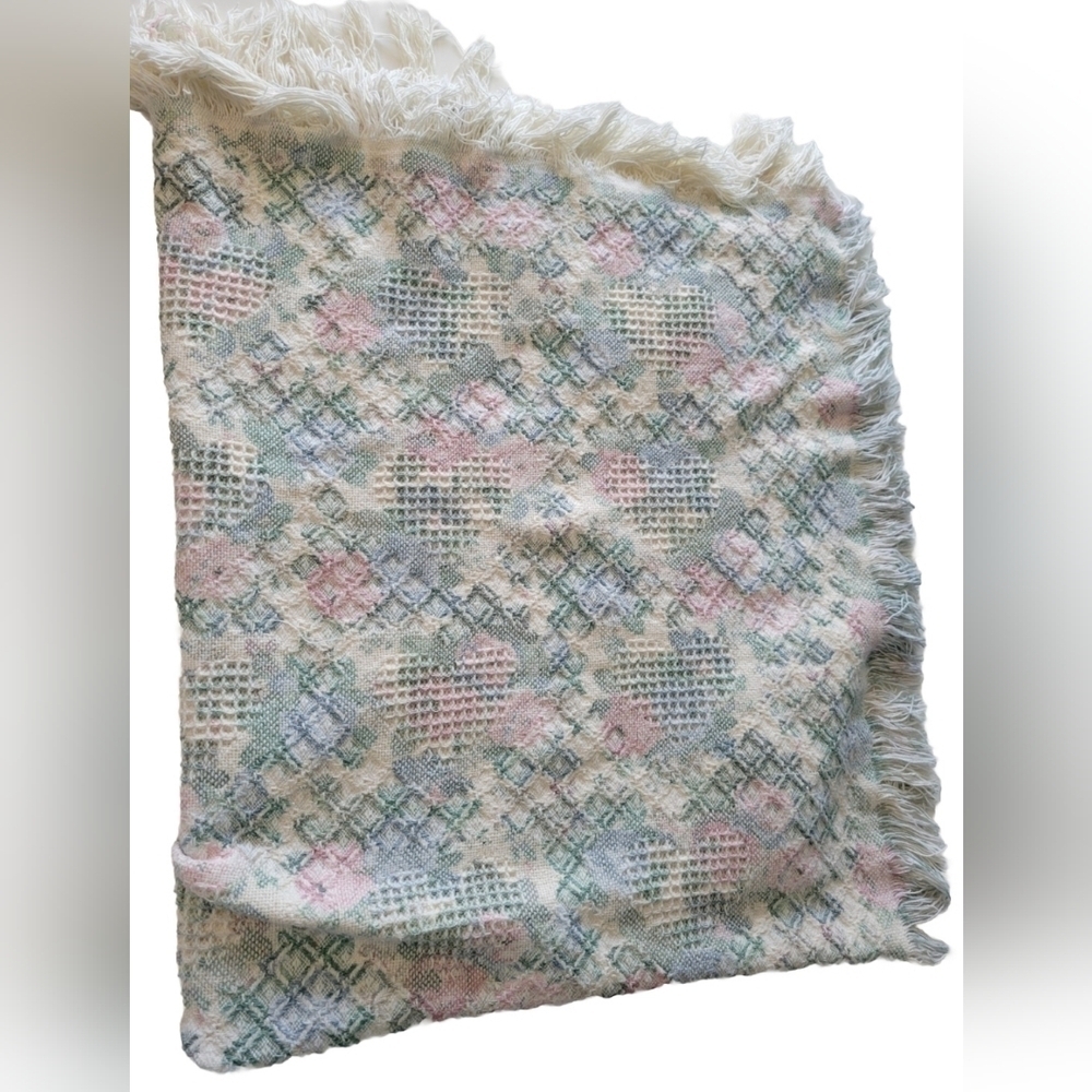 Cottagecore Fringe Hem Knit Throw Blanket Multicolor